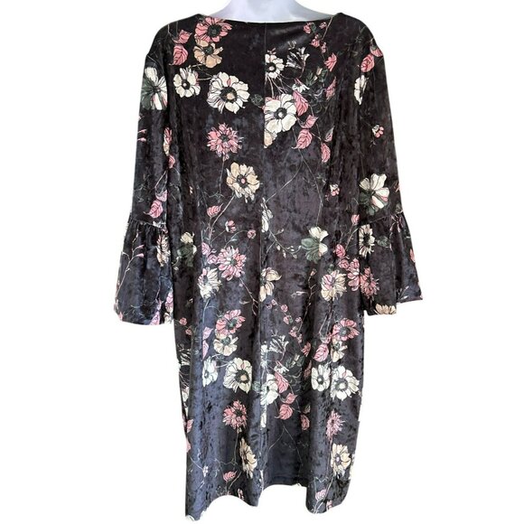 Chicos Womens Black Floral Whimsigoth Velvet Shift Dress Size 3 Bell Sleeve Boho - Picture 4 of 6